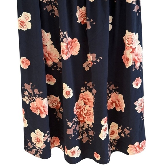 Modcloth Womens Navy Floral Pink Roses Dress Size Large Fit Flare - Picture 4 of 7